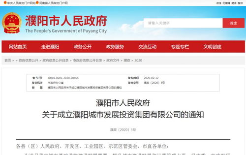 注冊資本金20億元，濮陽城市發展投資集團正式成立